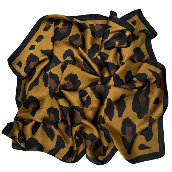 ⭐⭐Elegant Bandana Square Scarf Silky Satin Animal Print Leopard Wrap Brown Black - Picture 5 of 7